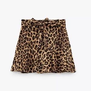 NWOT Zara Animal Print Leopard Skort with Tie
